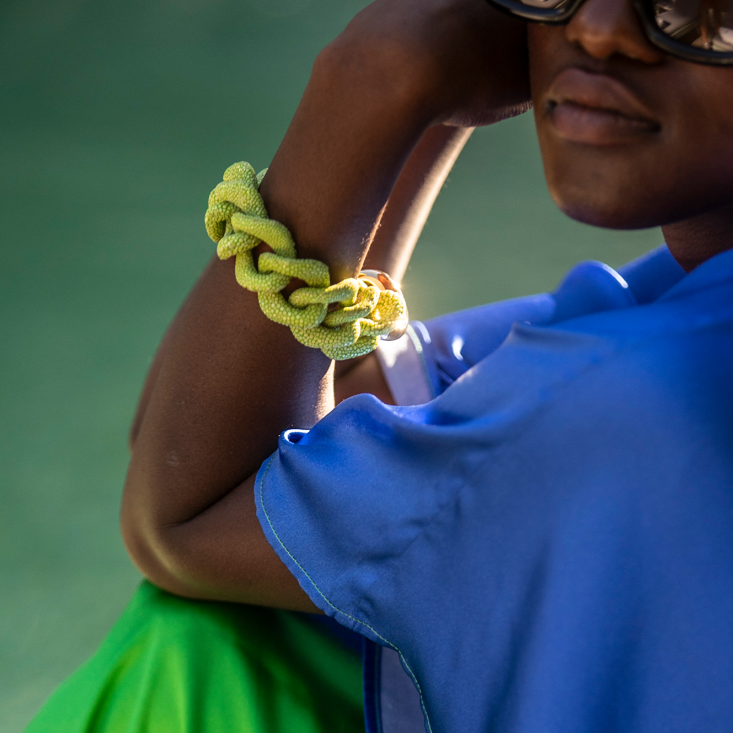 Galuchat - Spring green - Gold plated