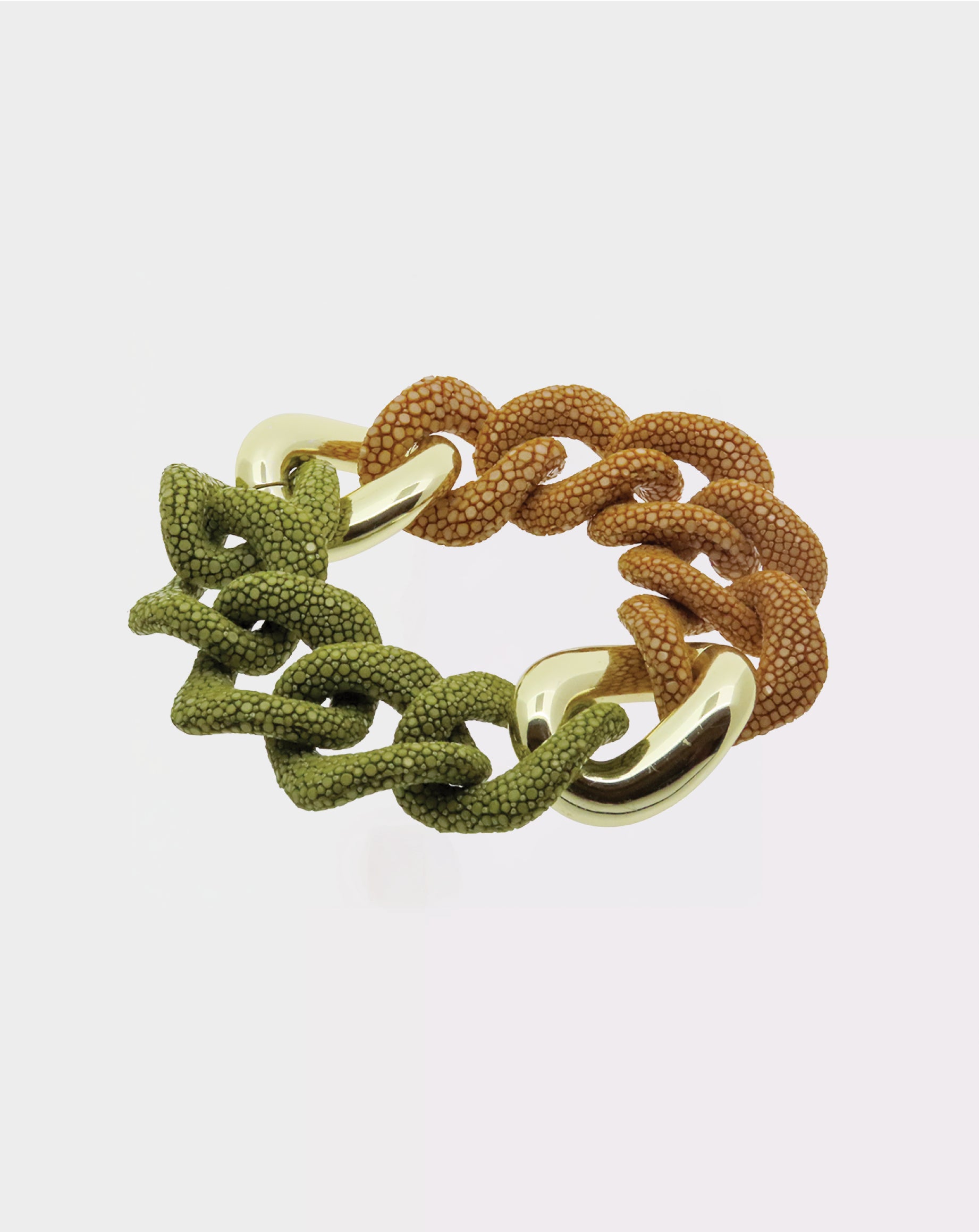 Galuchat kiwi/caramel - Gold plated