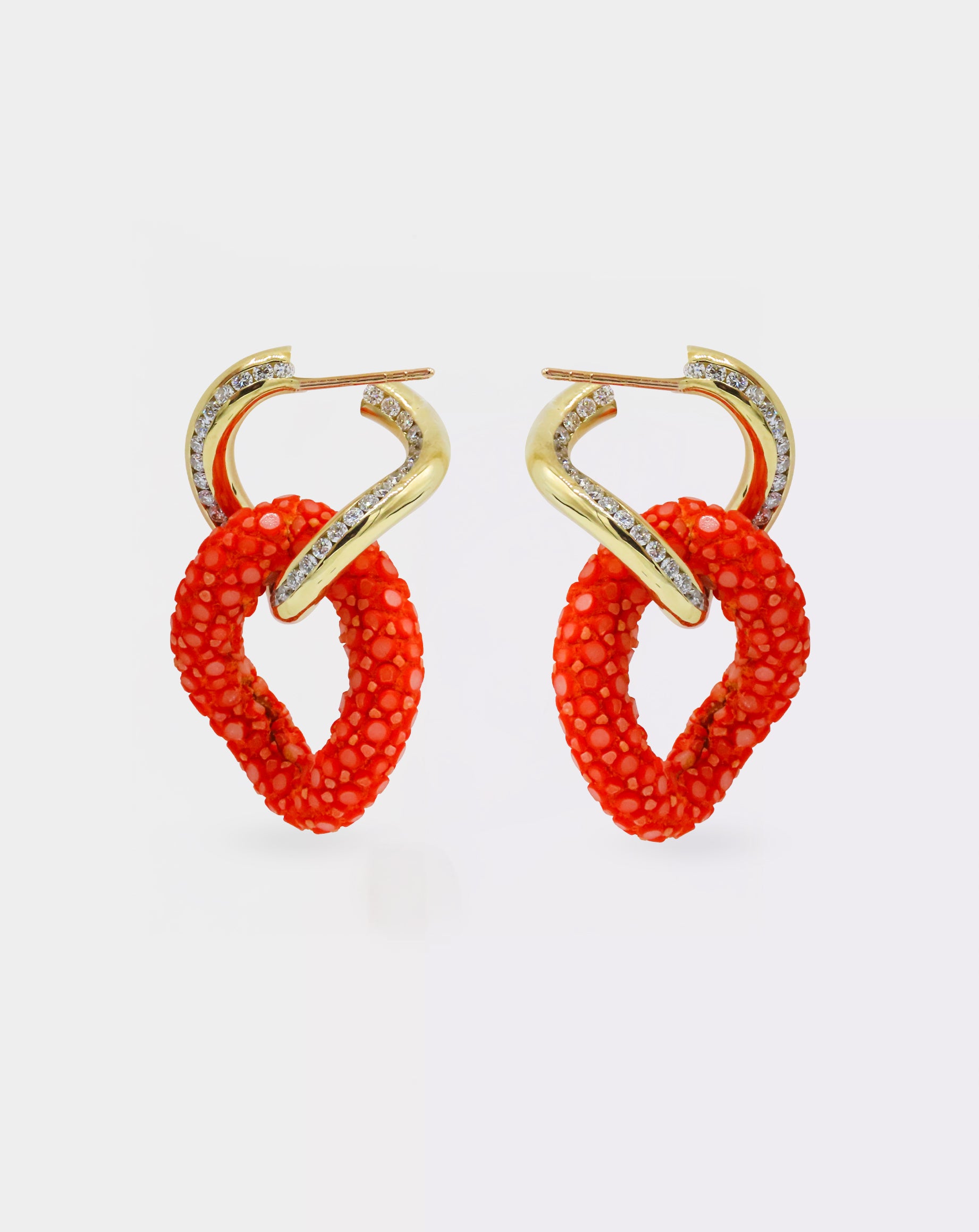18K Gold Chainlink earrings with 0,68ct diamonds - Galuchat - Chilli red