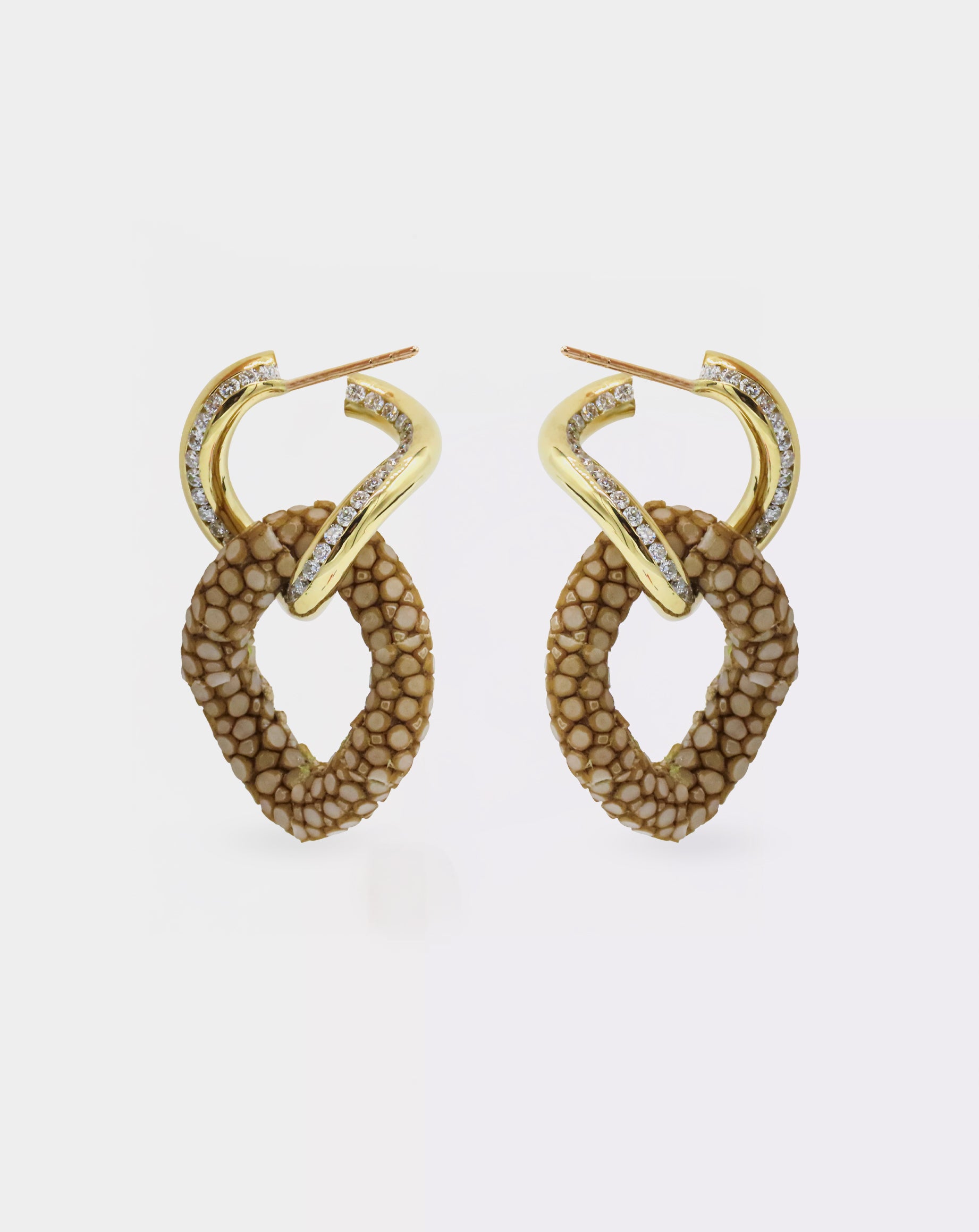 18K Gold Chainlink earrings with 0,68ct diamonds - Galuchat - Brown