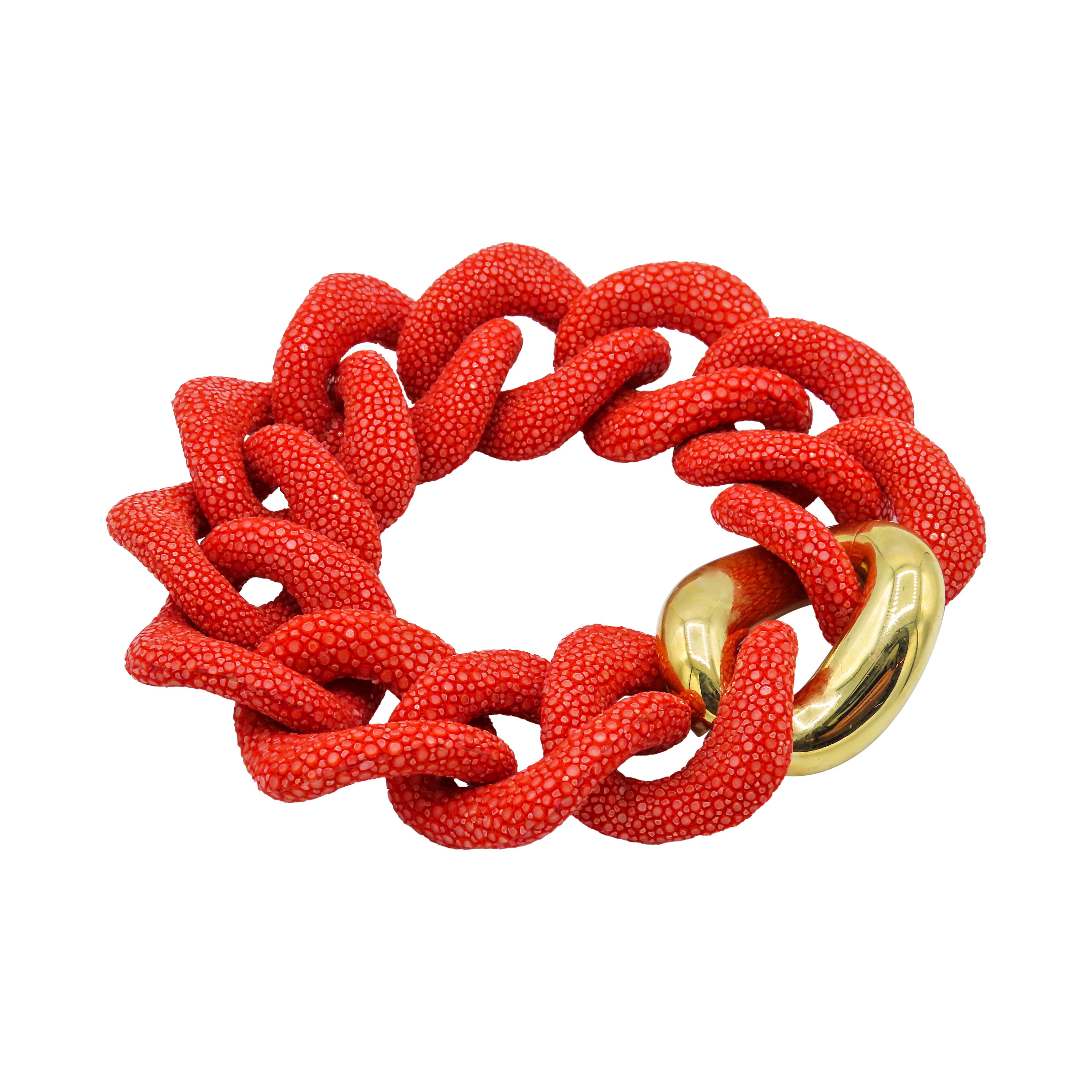 Galuchat - Chilli red - Gold plated