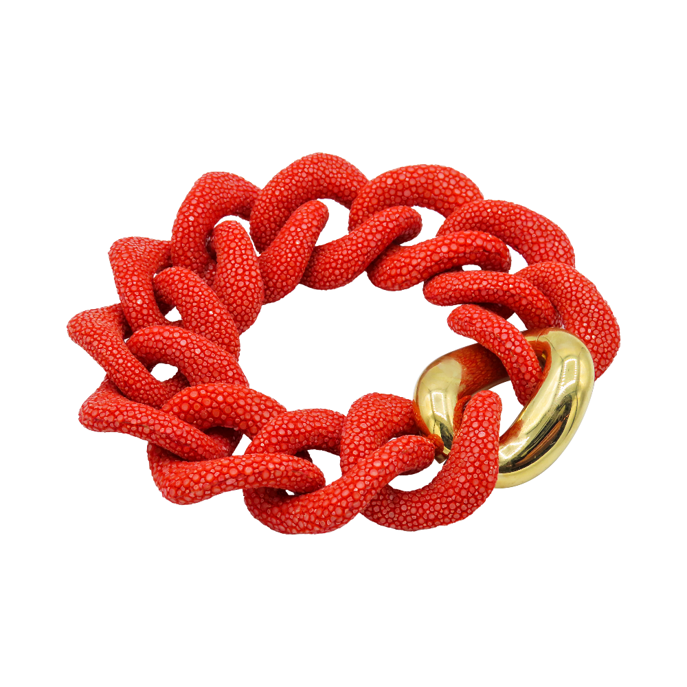 Galuchat - Chilli red - Gold plated