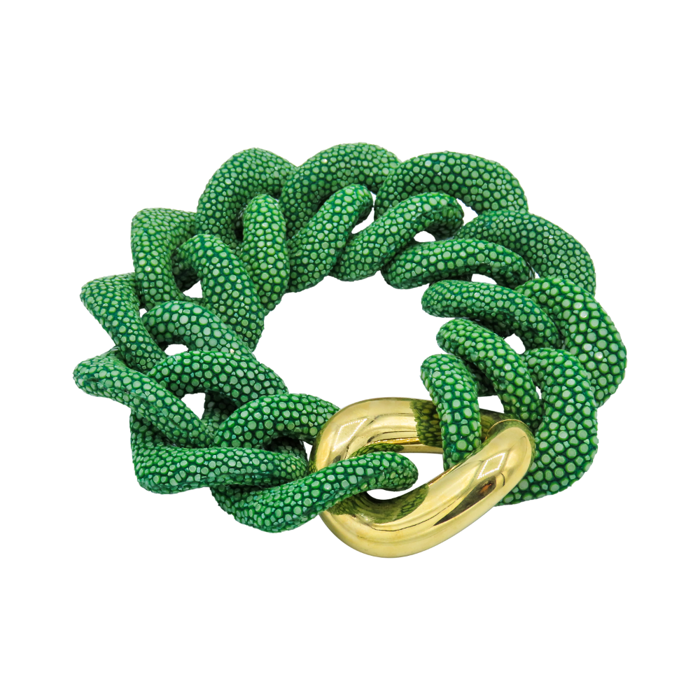 Galuchat - Jade green - Gold plated