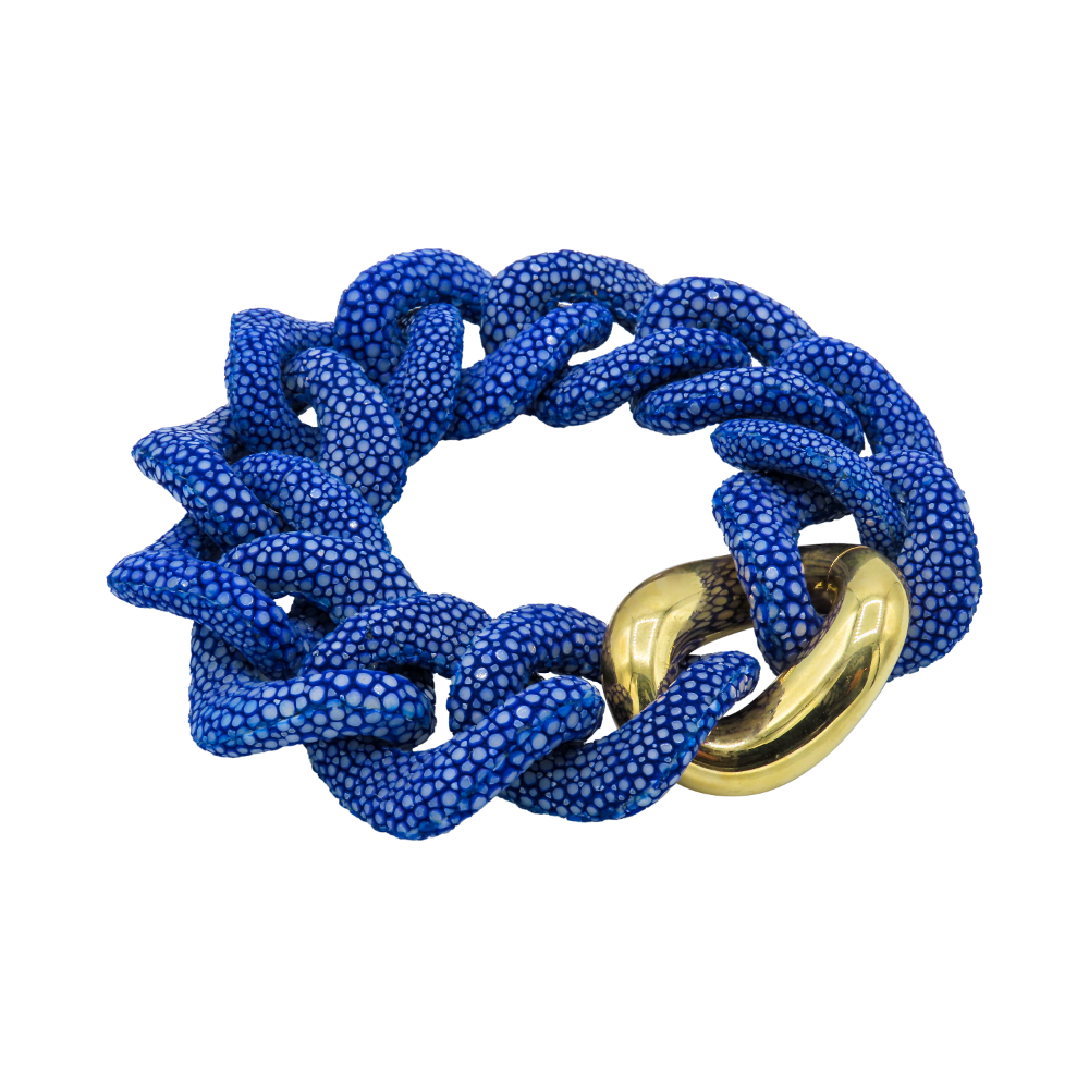 Bracelet En Cuir Galuchat Bleu Tendance - Femme - Joaillerie Moderne - Neuf Avec étiquettes